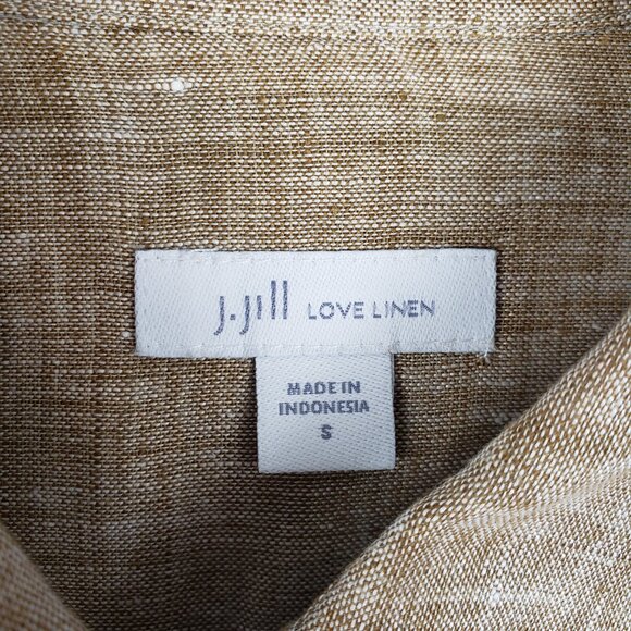 J Jill Love Linen Brown Tan Button Up Top Long Sleeve Slit Placket Size Small - Picture 6 of 9
